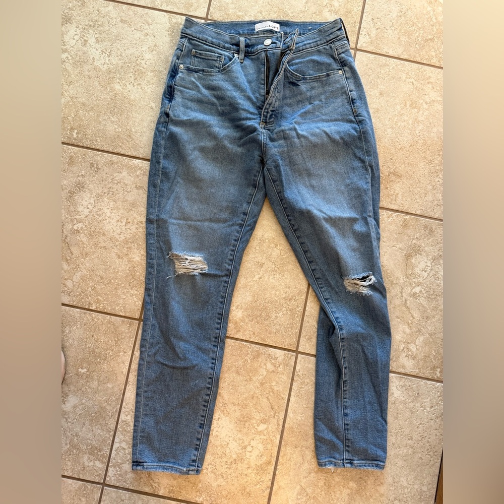 LOFT High-Rise Ripped Medium Blue Jeans
